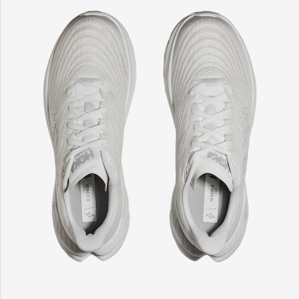 Hoka White Athletic Shoes with Knit Fabric